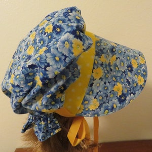 Ladie or teens Pioneer Sunbonnet, Prairie, Victorian, Civil War Bonnet, Primitive, Blue and yellow floral, polka dots, poke bonnet, new image 5