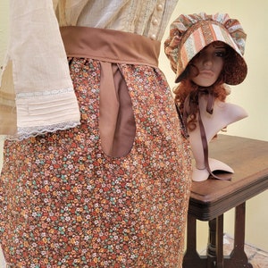 Women's / Teens 3 piece pioneer set, apron, skirt, bonnet, prairie outfit, pioneer trek clothing, wagon train reenactment, 1800's, Browns image 5