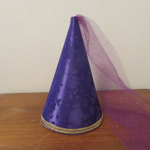 Purple Deluxe brocade Princess Cone Hat, medieval headpiece, renaissance hat, henin, damsel hat, accessory, cap, crown, headwear, image 1