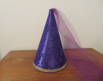 Purple Deluxe brocade Princess Cone Hat, medieval headpiece, renaissance hat, henin, damsel hat, accessory, cap, crown, headwear,