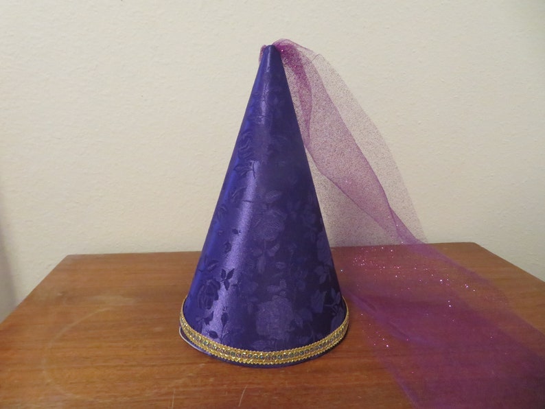 Purple Deluxe brocade Princess Cone Hat, medieval headpiece, renaissance hat, henin, damsel hat, accessory, cap, crown, headwear, image 1