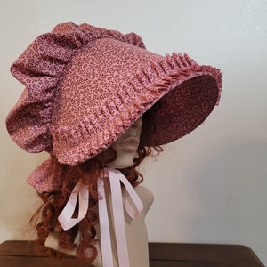 Ladies or Teens Pioneer, Trek, Bonnet, Wagon Train, Reenactment, Prairie, Victorian, Civil War, Sunbonnet, Poke Bonnet, 1800's, Pink Calico image 2