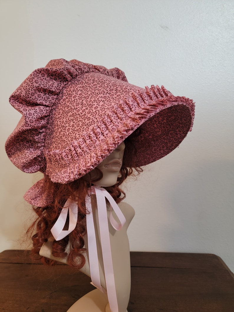 Ladies or Teens Pioneer, Trek, Bonnet, Wagon Train, Reenactment, Prairie, Victorian, Civil War, Sunbonnet, Poke Bonnet, 1800's, Pink Calico image 2