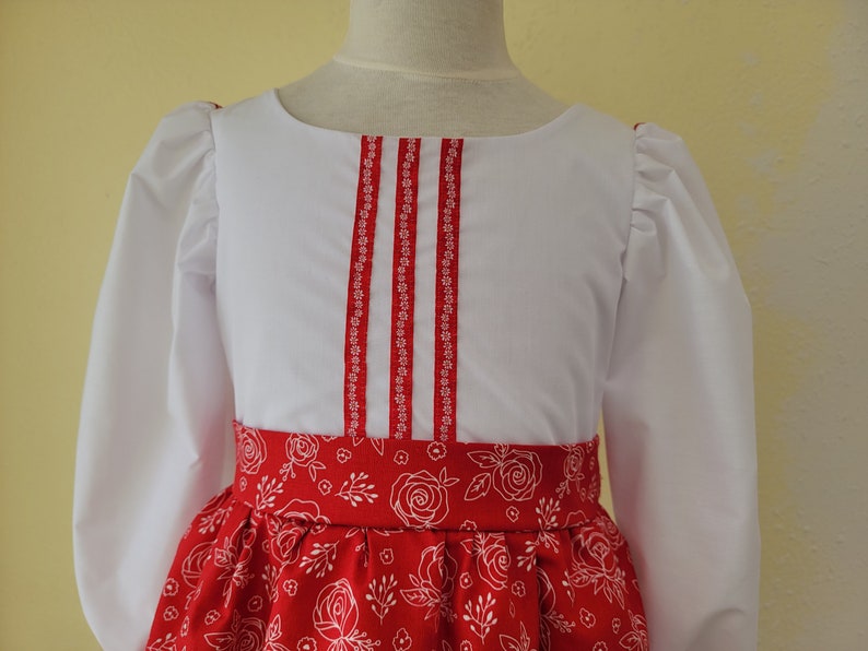 Girls Croatian National Folk Costume dress, White and Red, Croatia, Eastern European, Heritage days, International, traditional outfit, NEW image 10