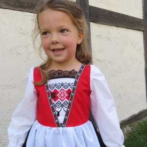 Norwegian, Bunad Inspired, Girls Costume, Scandinavian, Norway, Hardanger, Nordic International Folk Costume Dress, Girls size 2 thru 8. New image 3