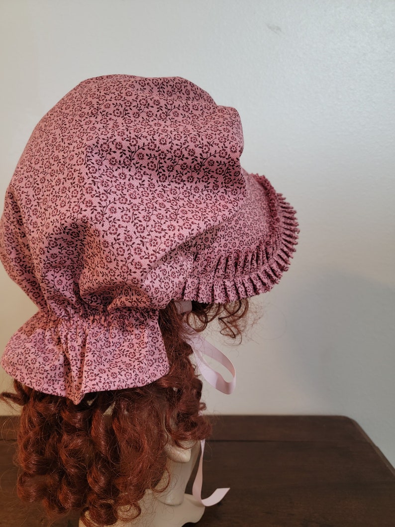 Ladies or Teens Pioneer, Trek, Bonnet, Wagon Train, Reenactment, Prairie, Victorian, Civil War, Sunbonnet, Poke Bonnet, 1800's, Pink Calico image 7