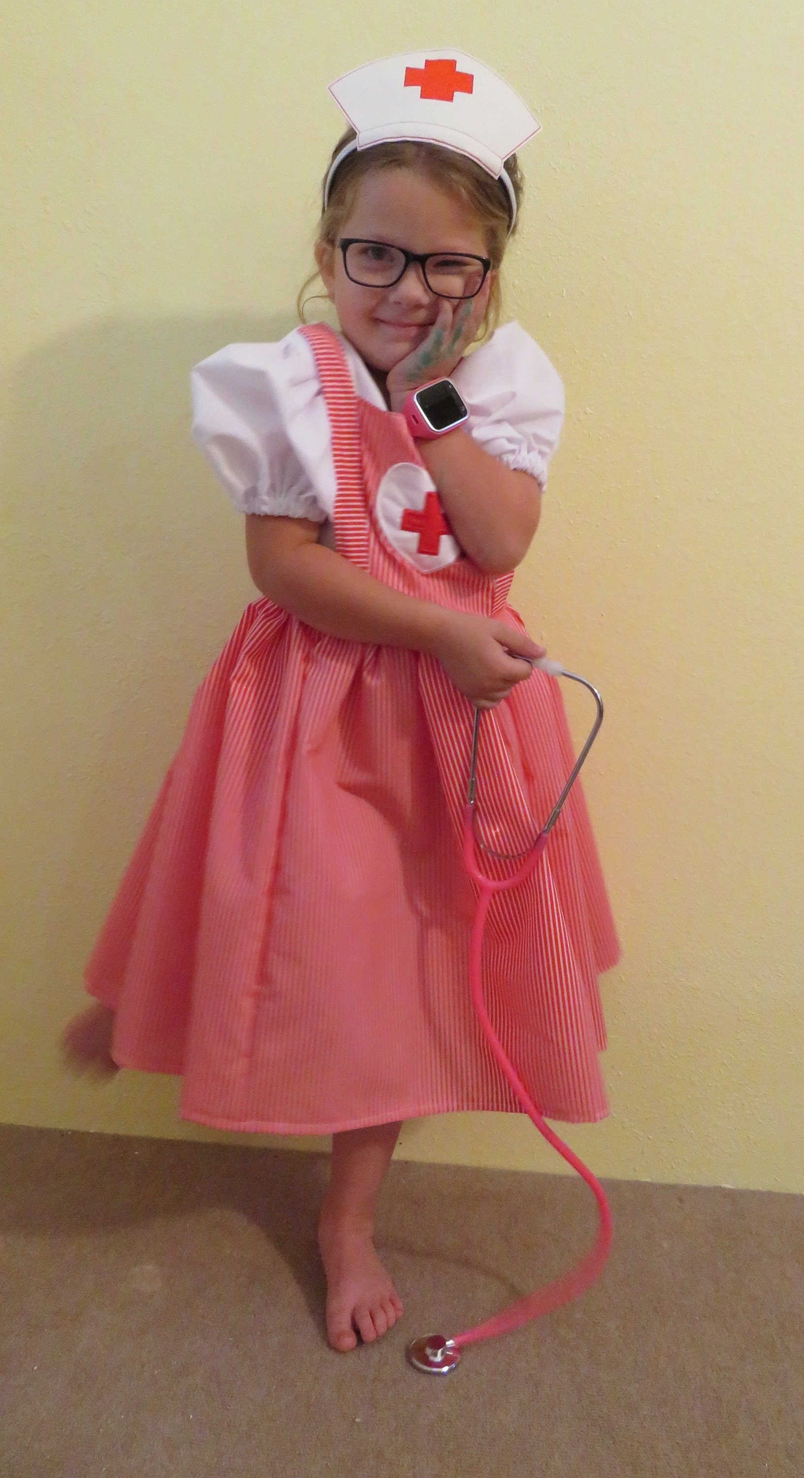 Cute Girls Candy Striper Nurse Costume Dress And Headband Etsy