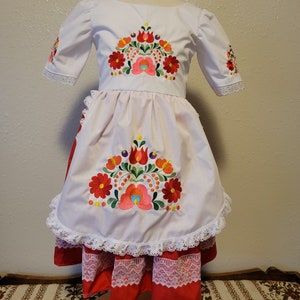 Girls Hungarian National Folk Costume dress, Embroidered, Hungary, Eastern European, Heritage days, International, traditional outfit, NEW image 10