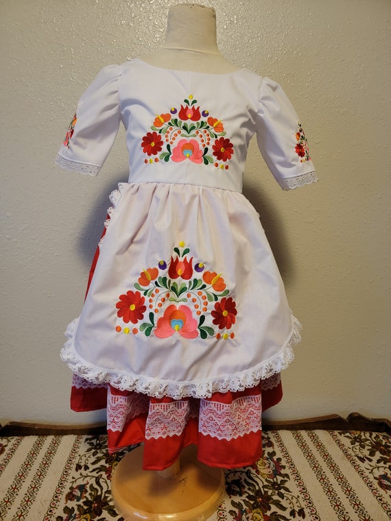 Girls Hungarian National Folk Costume Dress, Embroidered, Hungary