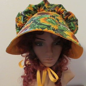 Ladies Pioneer Trek Prairie Victorian Civil War Bonnet, Sunbonnet, Primitive, historical, hat, reenactment, Sunflower, yellow and green, new image 9