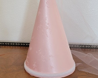 Pink Satin Brocade Princess Medieval Cone Hat, Henin, headpiece, renaissance, headware, crown, damsel, cap, accessory. girls, adults, NEW