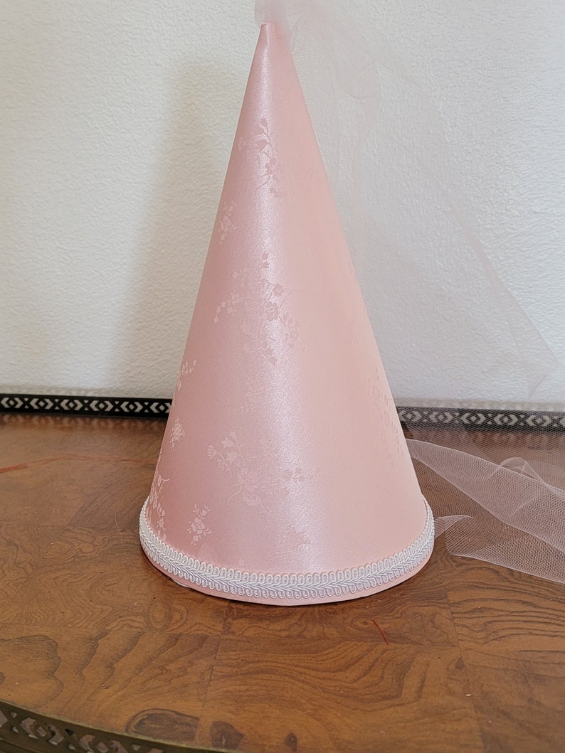 Pink Satin Brocade Princess Medieval Cone Hat, Henin, headpiece, renaissance, headware, crown, damsel, cap, accessory. girls, adults, NEW image 4