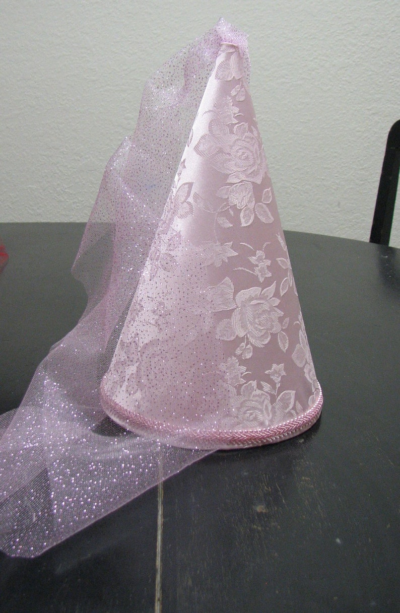 Pink Satin Brocade Princess Medieval Cone Hat, Henin, headpiece, renaissance, headware, crown, damsel, cap, accessory. girls, adults, NEW image 2