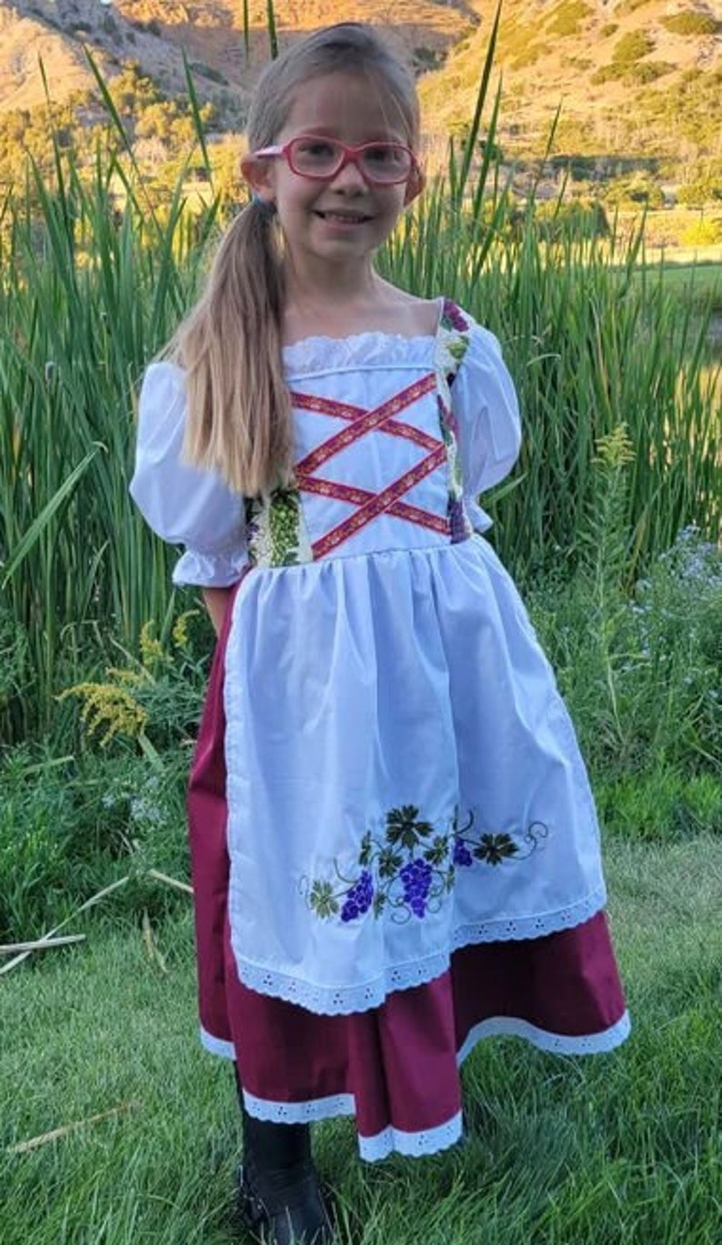 Girls Italian, Greek, Dirndle, Grape theme European Folk Costume, German, Oktoberfest, Swiss, Heritage Days, Halloween, Festival dress, NEW image 1