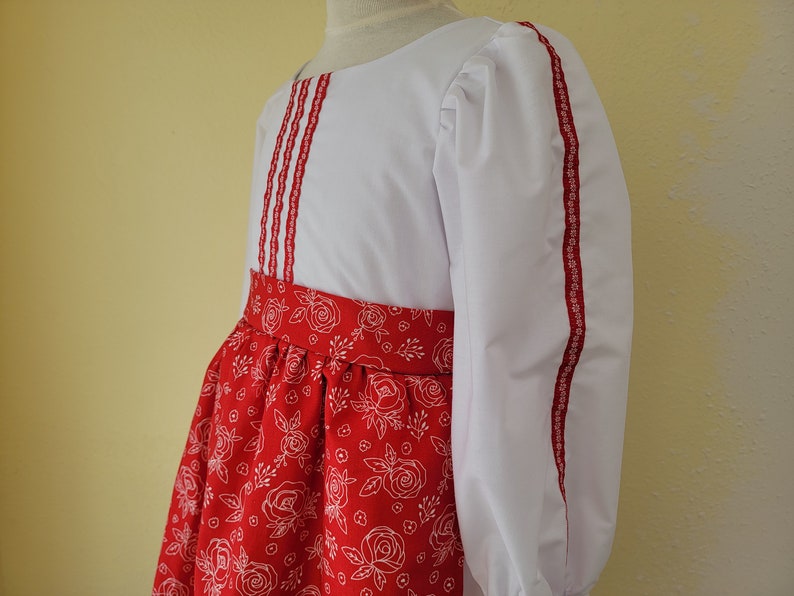 Girls Croatian National Folk Costume dress, White and Red, Croatia, Eastern European, Heritage days, International, traditional outfit, NEW image 8