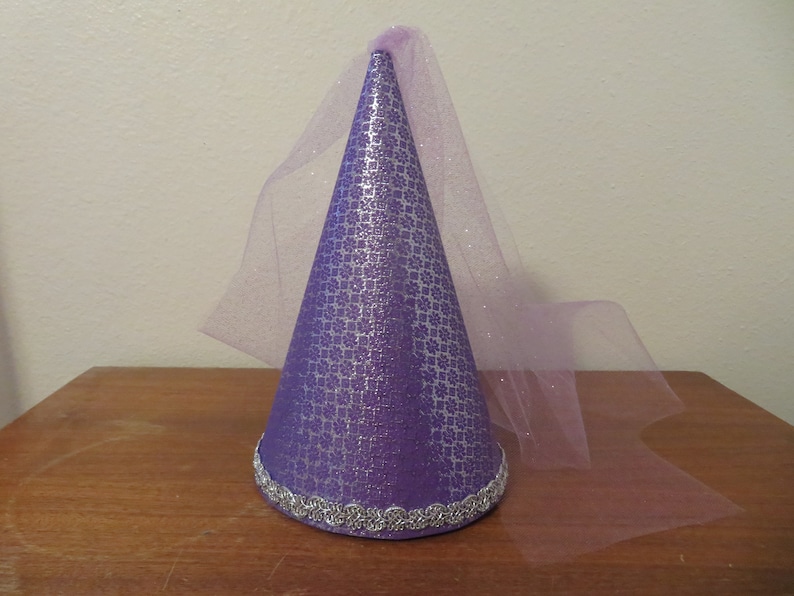 Purple and silver metallic brocade Princess Cone Hat, medieval headpiece, renaissance hat, henin, damsel hat, accessory, cap, girls, adults image 1