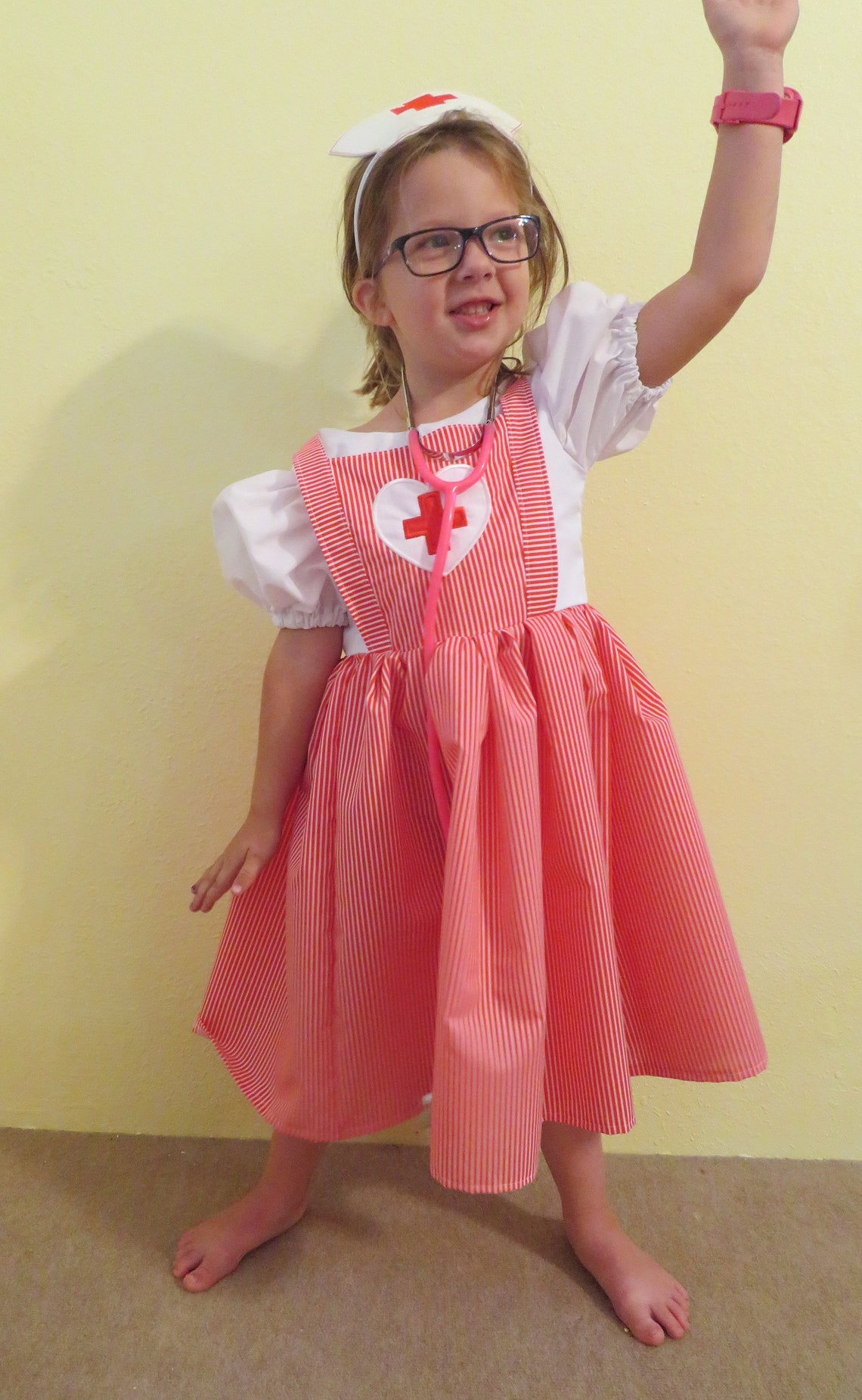 Cute Girls Candy Striper Nurse Costume Dress And Headband Etsy