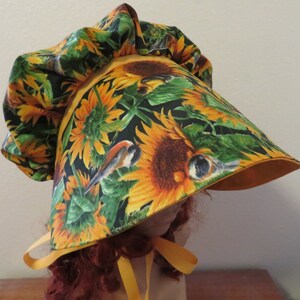 Ladies Pioneer Trek Prairie Victorian Civil War Bonnet, Sunbonnet, Primitive, historical, hat, reenactment, Sunflower, yellow and green, new image 7