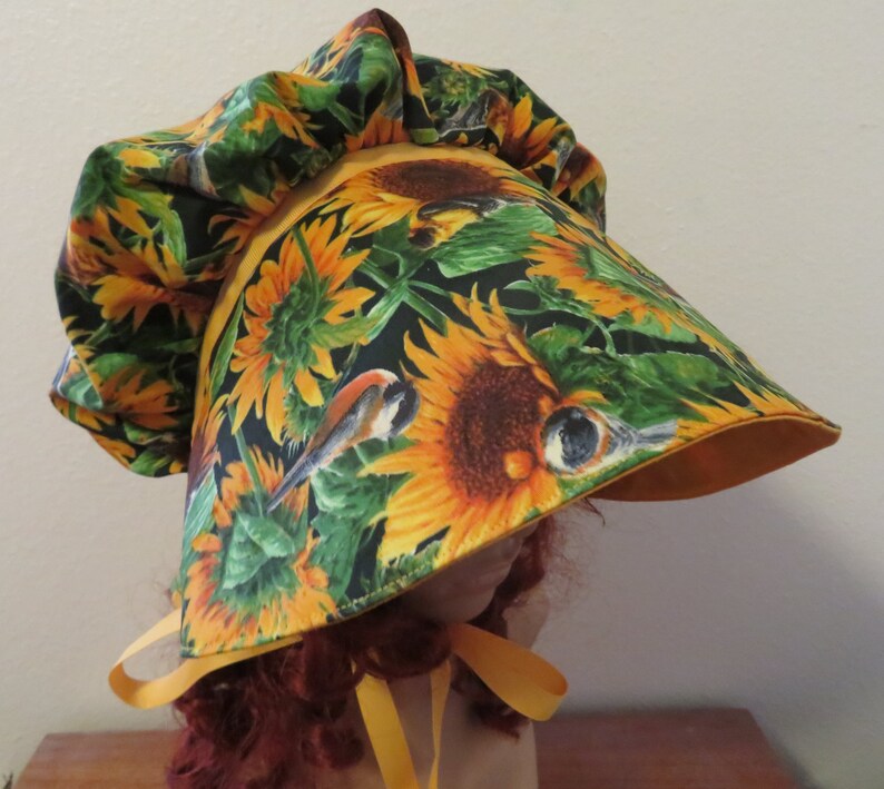 Ladies Pioneer Trek Prairie Victorian Civil War Bonnet, Sunbonnet, Primitive, historical, hat, reenactment, Sunflower, yellow and green, new image 7