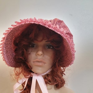 Ladies or Teens Pioneer, Trek, Bonnet, Wagon Train, Reenactment, Prairie, Victorian, Civil War, Sunbonnet, Poke Bonnet, 1800's, Pink Calico image 5