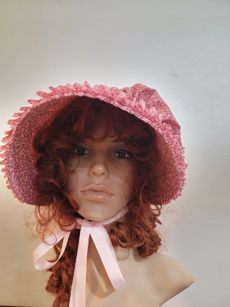 Ladies or Teens Pioneer, Trek, Bonnet, Wagon Train, Reenactment, Prairie, Victorian, Civil War, Sunbonnet, Poke Bonnet, 1800's, Pink Calico image 5