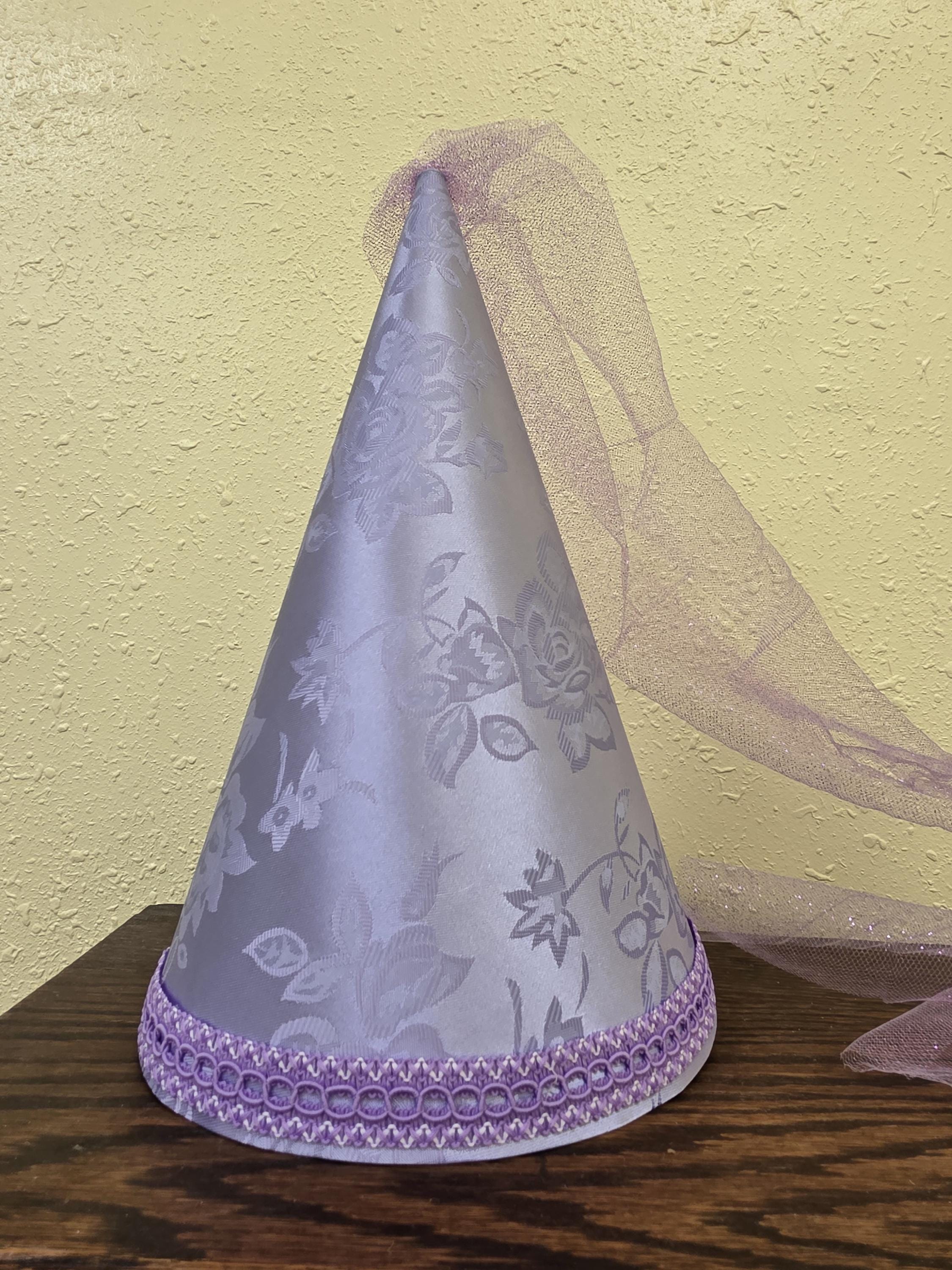Lavender Brocade Princess Cone Hat, Medieval Headpiece 