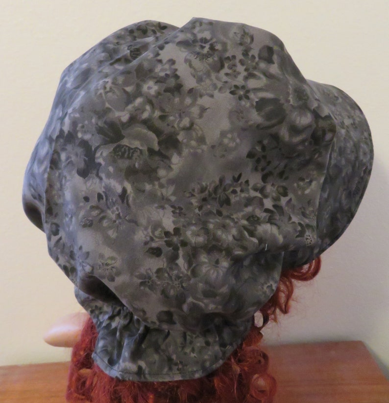 Women's Pioneer Prairie Trek Victorian Civil War Mourning Bonnet Sunbonnet Primitive, reenactment historical, black & gray floral, gardening image 5