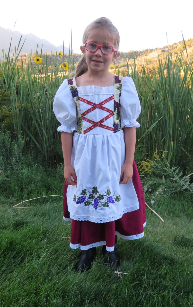 Girls Italian, Greek, Dirndle, Grape theme European Folk Costume, German, Oktoberfest, Swiss, Heritage Days, Halloween, Festival dress, NEW image 4