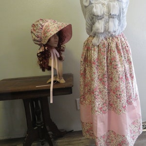 Pioneer Trek 3 piece Set, embroidered apron, bonnet, skirt, Wagon Train reeneactment, Prairie Clothes, Pioneer Clothing, Vintage Pink Roses image 8