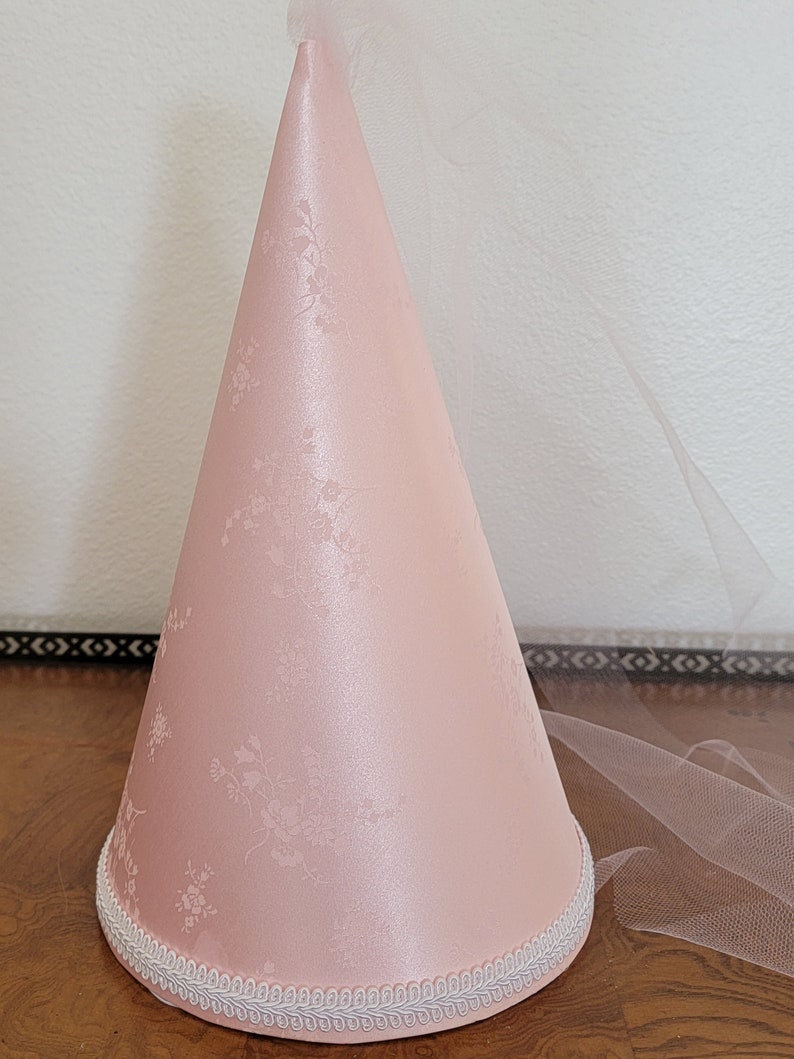 Pink Satin Brocade Princess Medieval Cone Hat, Henin, headpiece, renaissance, headware, crown, damsel, cap, accessory. girls, adults, NEW image 7