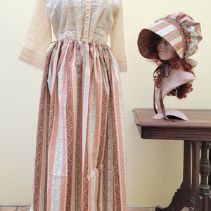 Women's / Teens 3 piece pioneer set, apron, skirt, bonnet, prairie outfit, pioneer trek clothing, wagon train reenactment, 1800's, Browns image 2