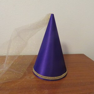 Purple Satin Princess Damsel Medieval Cone Hat, conehat, renaissance, henin, headware, cap, crown, new, dressup, accessory, girls, adults, image 2