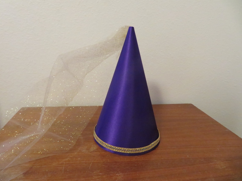 Purple Satin Princess Damsel Medieval Cone Hat, conehat, renaissance, henin, headware, cap, crown, new, dressup, accessory, girls, adults, image 2