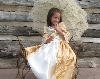 Girls French Colonial Elizabeth Swann Marie Antoinette Catherine the Great Costume Gown gold ballgown historical, France, international, new