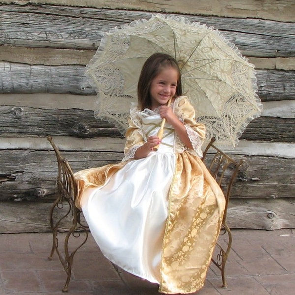 Girls French Colonial Elizabeth Swann Marie Antoinette Catherine the Great Costume Gown gold ballgown historical, France, international, new