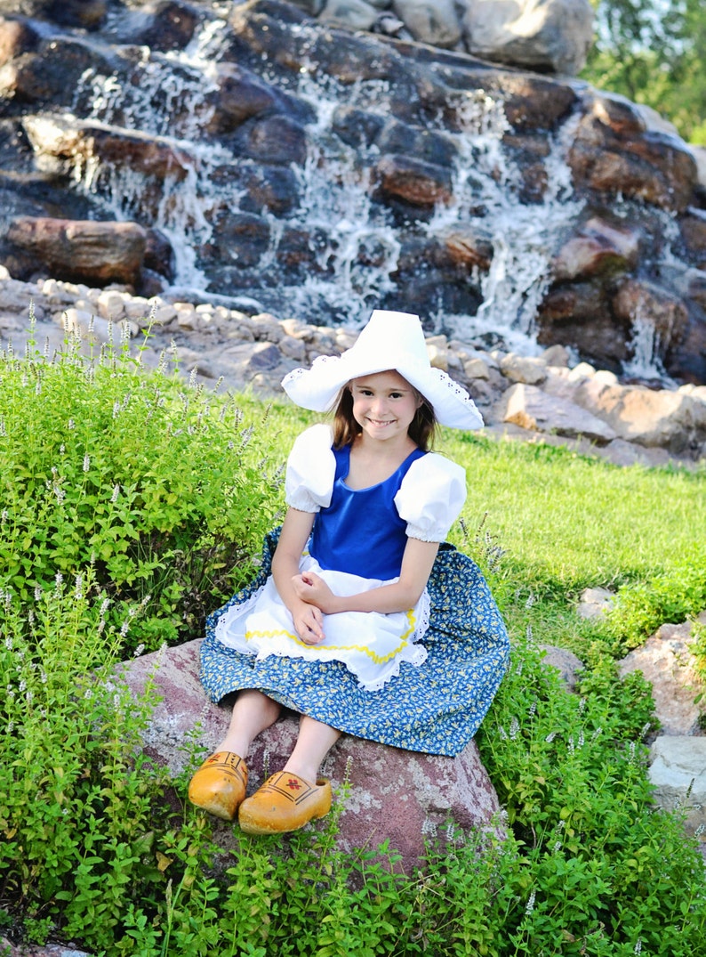 Girls Netherlands, Holland, National, Traditional costume dress AND hat, Dutch Girl, Flemish, Heritage days, Scandinavian, European, Nordic image 2