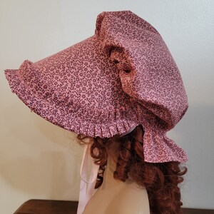 Ladies or Teens Pioneer, Trek, Bonnet, Wagon Train, Reenactment, Prairie, Victorian, Civil War,  Sunbonnet, Poke Bonnet, 1800's, Pink Calico