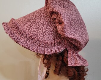 Ladies or Teens Pioneer, Trek, Bonnet, Wagon Train, Reenactment, Prairie, Victorian, Civil War,  Sunbonnet, Poke Bonnet, 1800's, Pink Calico