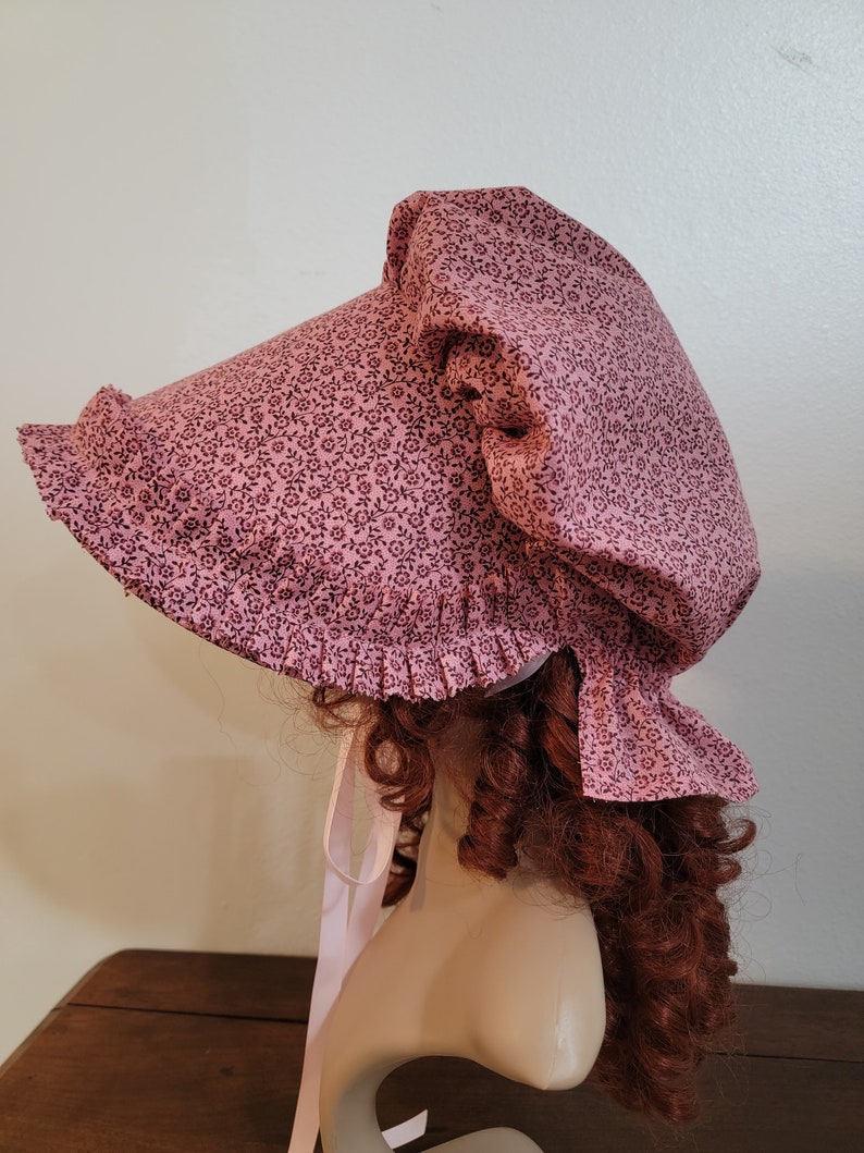 Ladies or Teens Pioneer, Trek, Bonnet, Wagon Train, Reenactment, Prairie, Victorian, Civil War, Sunbonnet, Poke Bonnet, 1800's, Pink Calico image 1