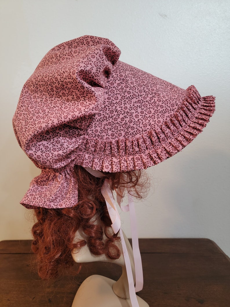 Ladies or Teens Pioneer, Trek, Bonnet, Wagon Train, Reenactment, Prairie, Victorian, Civil War, Sunbonnet, Poke Bonnet, 1800's, Pink Calico image 4