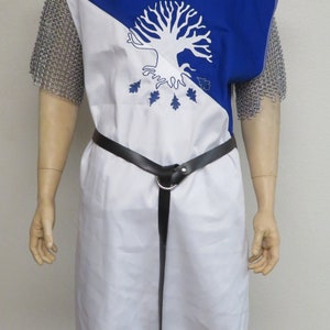 Blue & White Knight Medieval Surcoat with embroidered Tree, renaissance, Sir Bedevere, search for the holy grail, tunic, tabard, cosplay image 2