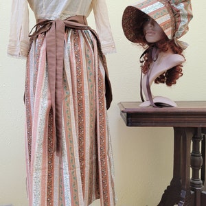 Women's / Teens 3 piece pioneer set, apron, skirt, bonnet, prairie outfit, pioneer trek clothing, wagon train reenactment, 1800's, Browns image 7