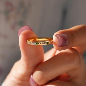 Multicolor CZ Ring, 18K Vergoldet Stackable Band, Schmuck für Frauen, Handgemachter Statement Ring, Hochzeitsschmuck, Geschenk für Sie