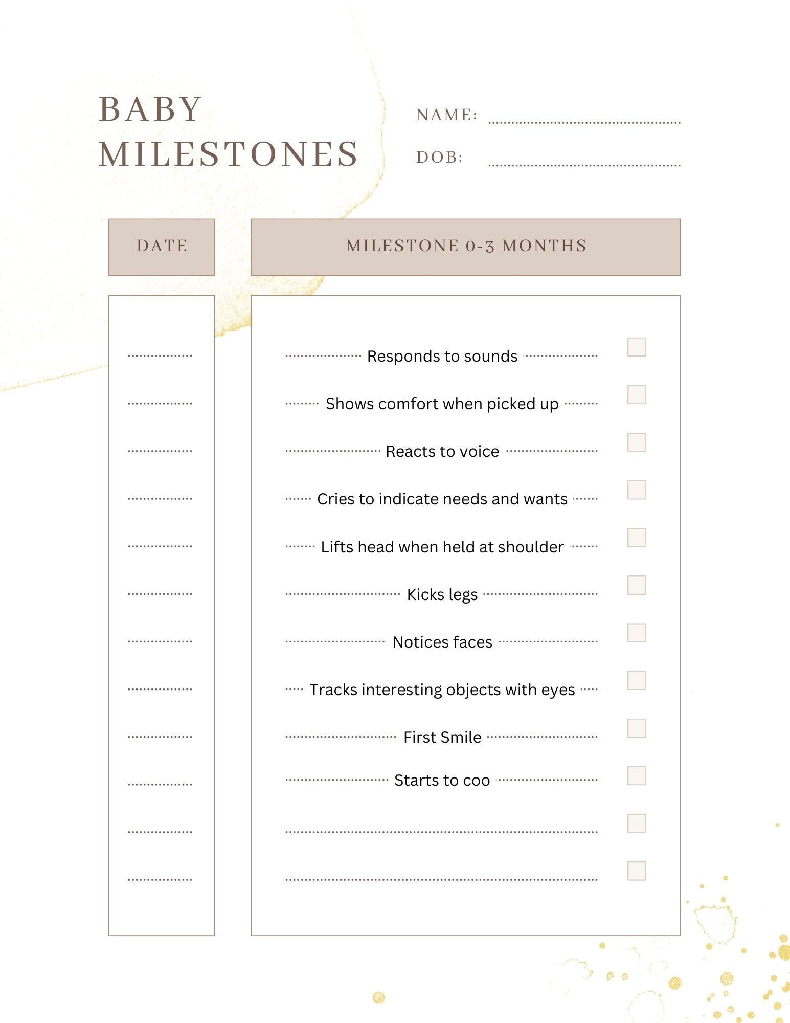 Baby Milestone Checklist 0-36 Months - Digital Download - Printable - Etsy