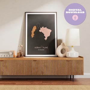 Benutzerdefinierte Karte Wandkunst | Beliebige Zwei Länder | Benutzerdefinierte Karte Dekor | Country to Country | Geschenk für Ihn | Reisegeschenk | Digitale Datei