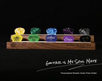 Unique Walnut Guitar Pick Box, Personalized Engraved Wooden Guitar Pick Holder, Custom Pick Plectrum Holder, Best Guitar Player Gift