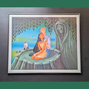 Vintage 90s Pocahontas Art Print Signed by Don Williams, Limited Edition Poster from Disney Animated Film, Framed Artwork