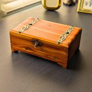 Vintage Cedar Wood Box | Decorative Metal Hardware and Hinged Lid | Castlecore Aesthetic
