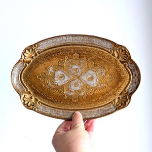 Vintage Small Florentine Wood Tray | Mid-century Italian Vero Legno Home Decor | Hand-painted