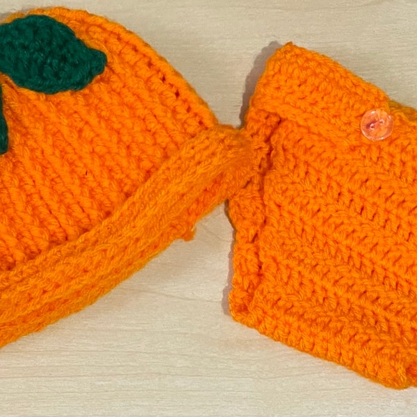 Newborn Pumpkin hat and diaper cover set, crochet pumpkin hat, crochet newborn pumpkin outfit, Halloween costume, baby pum